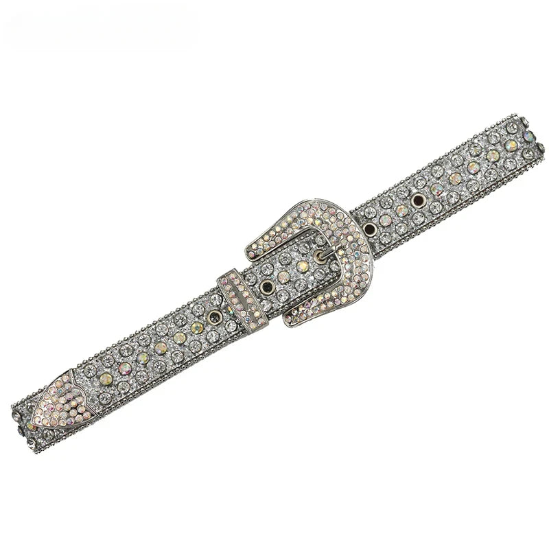 Rhinestone Rivet Belt | Glitter PU Leather Punk Belt | Hip Hop Cowboy Cowgirl Fashion Accessory