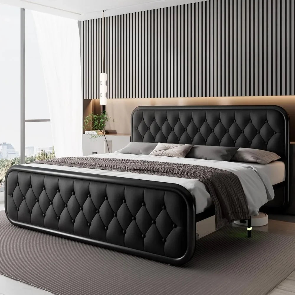 King Size Heavy Duty Bed Frame with Faux Leather Headboard 🛏️✨