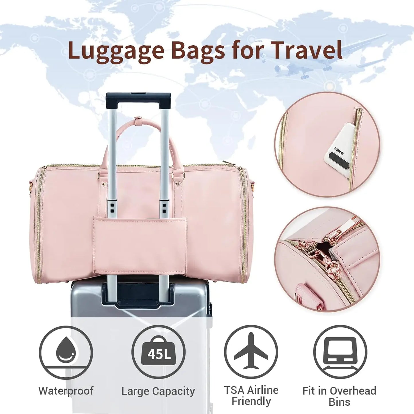 Women Trendy Travel PU Leather Suit Garment Bags Storage Duffle Tote Bags with Butterfly Tie