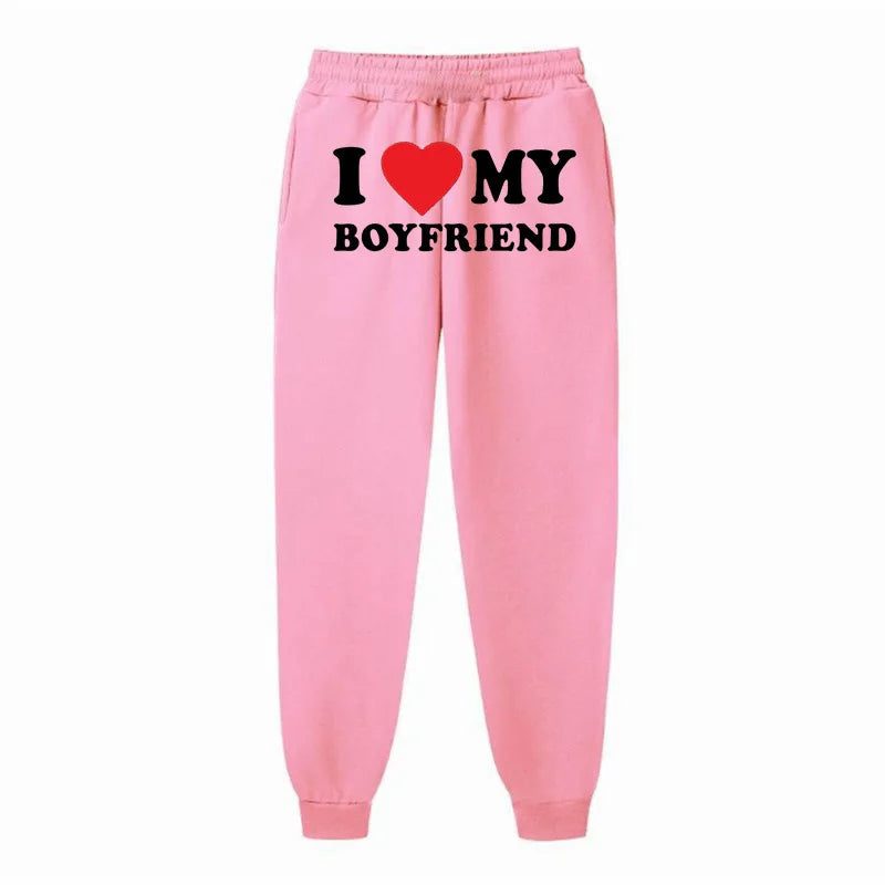 Women's Fleece Lined Sweatpants | Valentine's Day Love My Boyfriend Print | High Waisted Joggers Pants