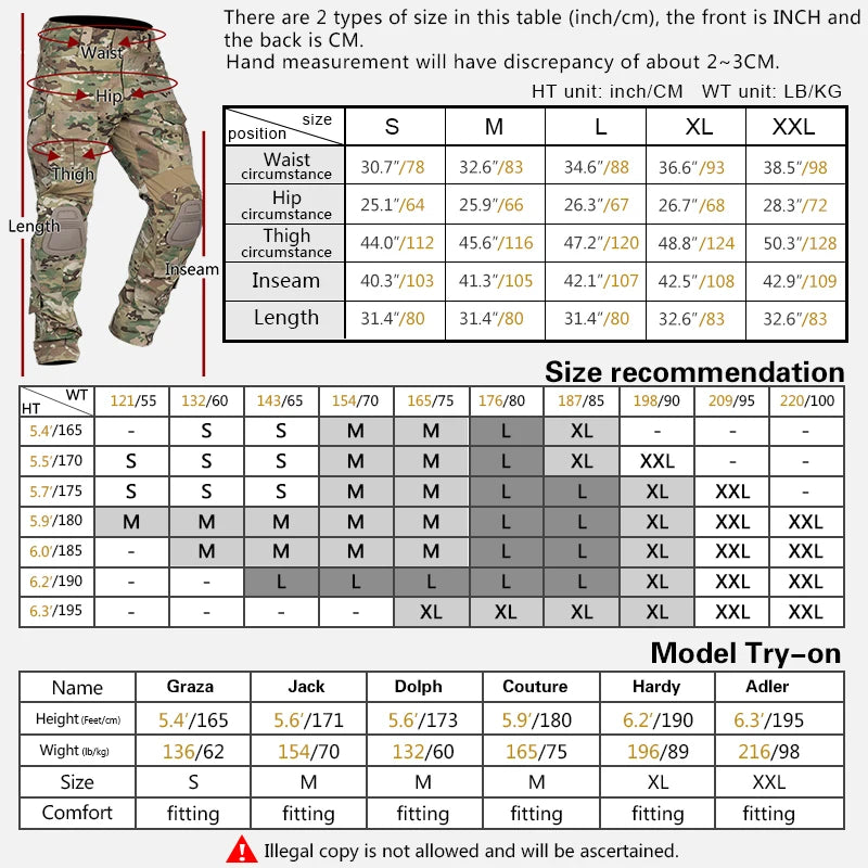 Tactical G3 Pants Multi-Camo Combat Trousers - Men's BDU Camouflage Pants Winter 3205