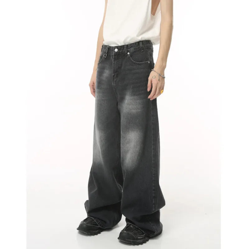 Retro Men's Y2K Wide Leg Loose Denim Pants - High Street Fashion Ripped Straight Leg Jeans - Hip Hop Style