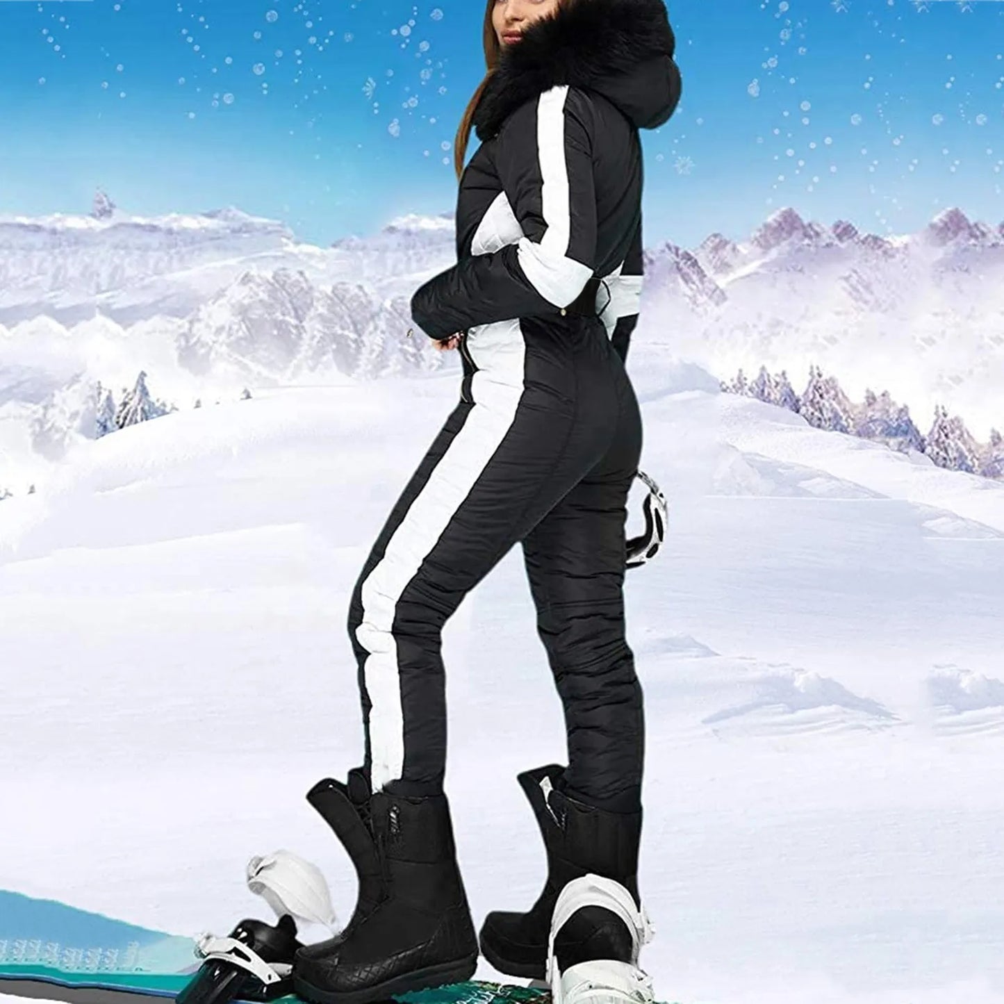 Women’s Waterproof Ski Suit ⛷️ One-Piece Snowboard Jumpsuit with Fur Collar 🏔️ Warm Outdoor Winter Overalls