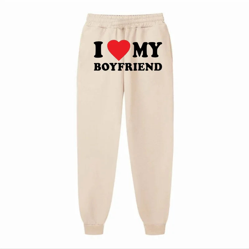 Women's Fleece Lined Sweatpants | Valentine's Day Love My Boyfriend Print | High Waisted Joggers Pants