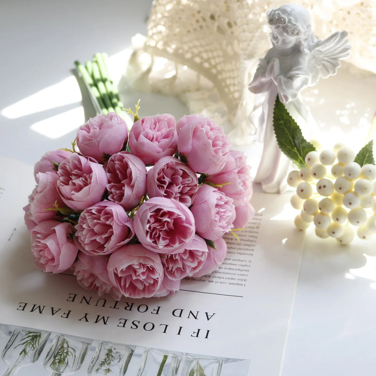 🌸 Rose Pink Peony Artificial Flowers Silk Bouquet 🌹