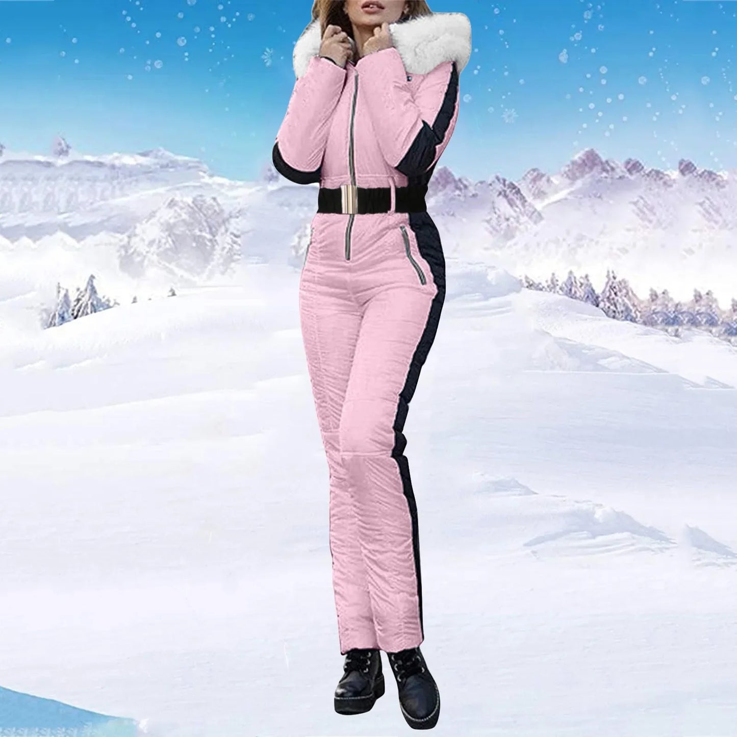 Women’s Waterproof Ski Suit ⛷️ One-Piece Snowboard Jumpsuit with Fur Collar 🏔️ Warm Outdoor Winter Overalls