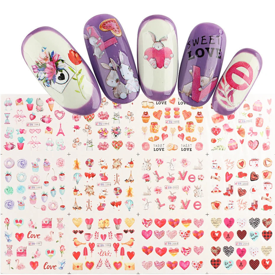 Valentine's Day Rose Nail Stickers | Full Cover French Blooming Flower Sliders | Water Decals for Manicure