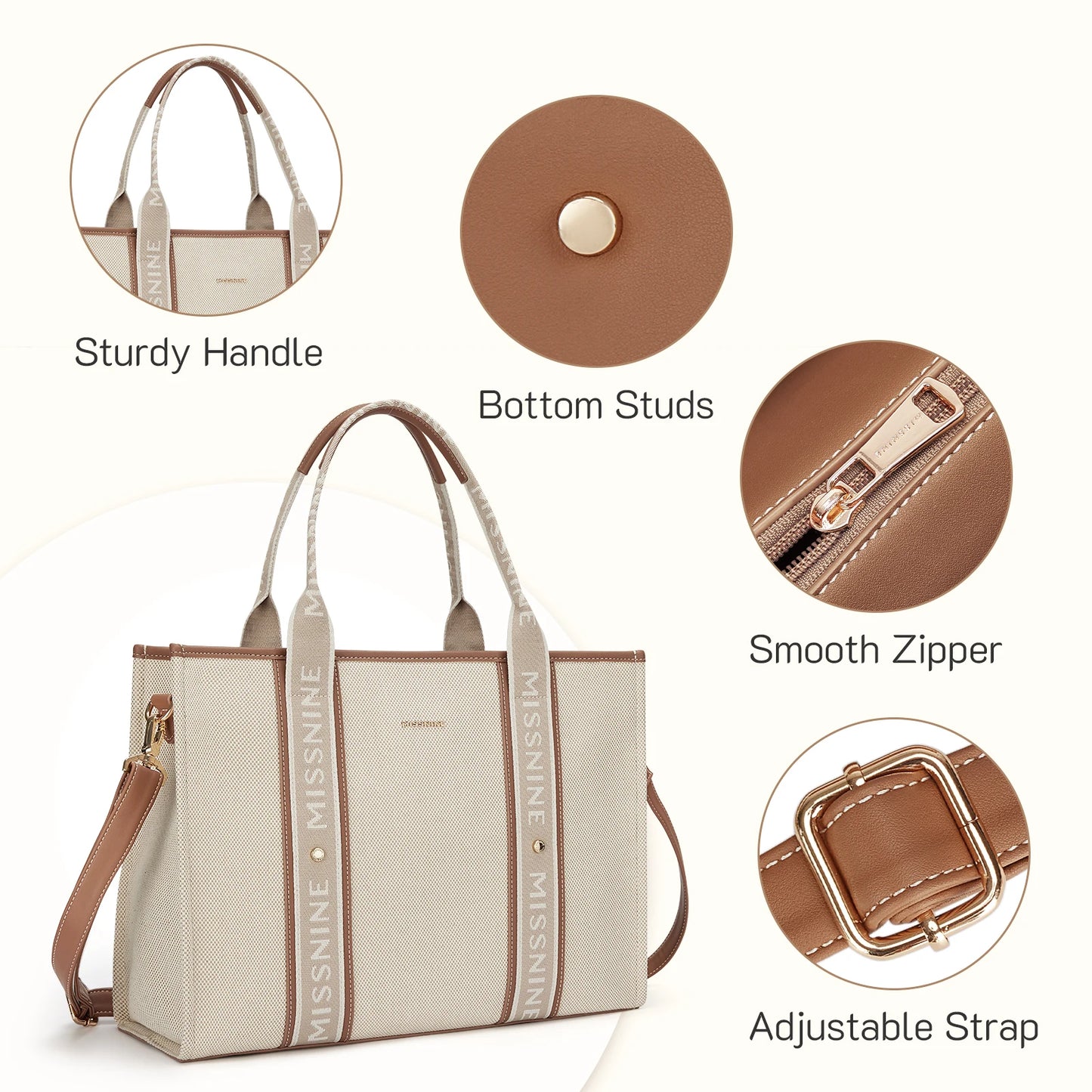 Missnine Canvas Laptop Tote Bag 15.6 Inch Work Shoulder Bag Fashion Casual Briefcase Handbag for Travel Office College