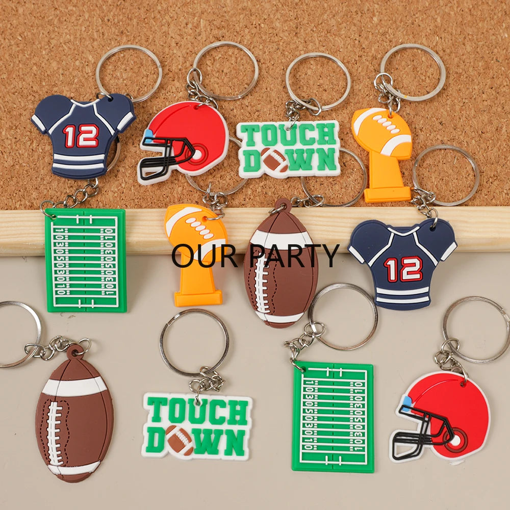 🏈 12Pcs Sports Rugby Theme PVC Keychain Set – Perfect Party Favors! 🎉