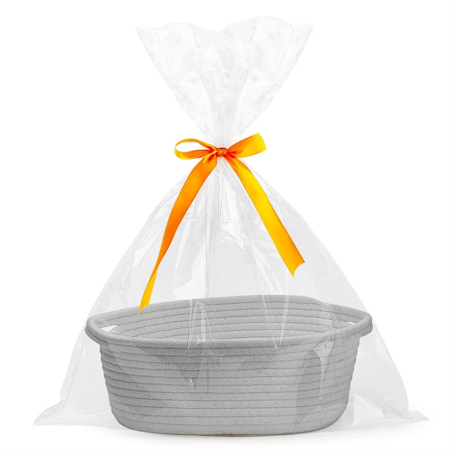 Small Woven Storage Basket w/ Gift Bag & Ribbon – Baby Toy, Diaper Organizer, Durable Rope Basket w/ Handle