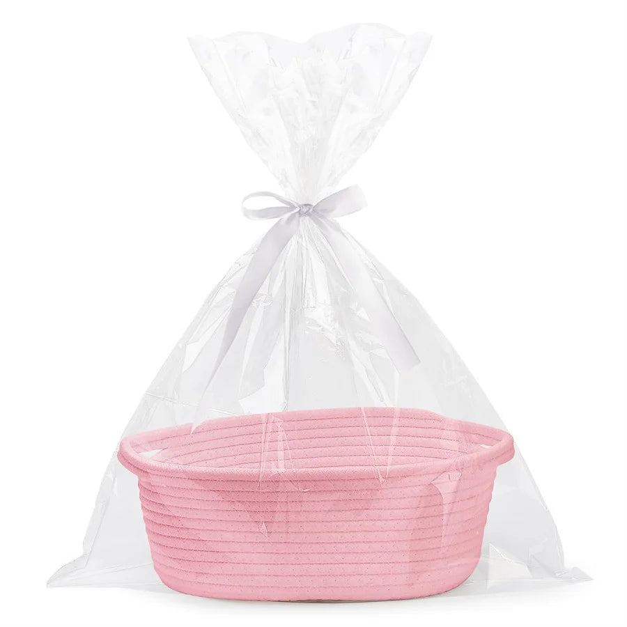 Small Woven Storage Basket w/ Gift Bag & Ribbon – Baby Toy, Diaper Organizer, Durable Rope Basket w/ Handle