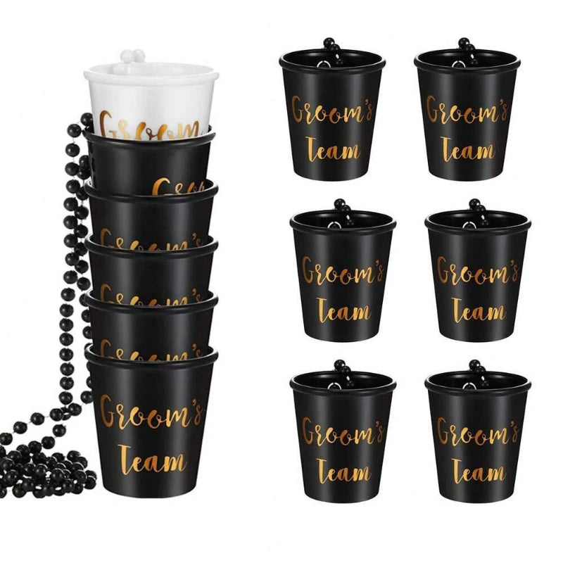 12pcs Team Bride Cups Bride To Be Plastic Shot Glasses Necklace Wedding Bridal Shower Bachelorette Hen Party Decor Drinking