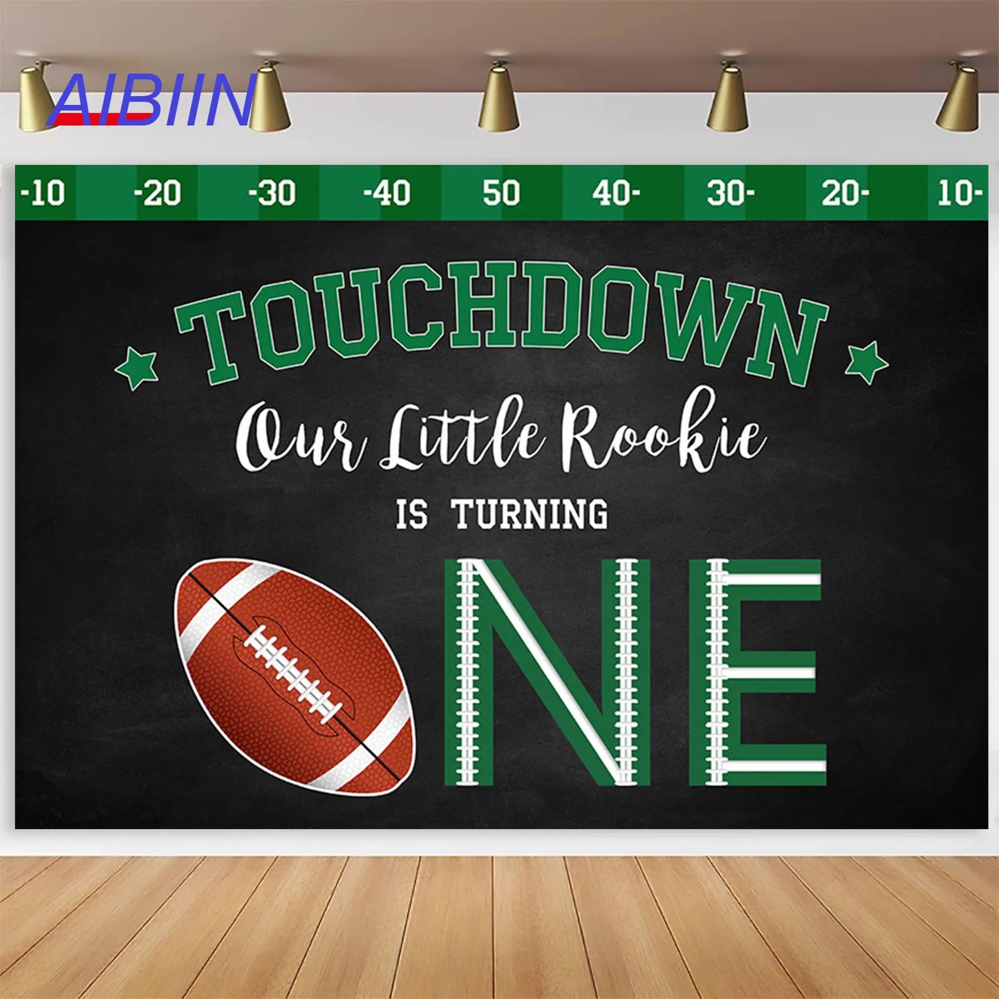 🏈 AIBIIN 1st Birthday Party Backdrop – Touchdown Rugby Theme 🎉