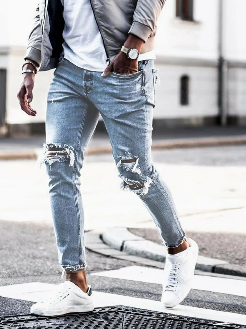 Men Slim Fit Jeans | Streetwear Stacked Trousers | Pantalon de hombre