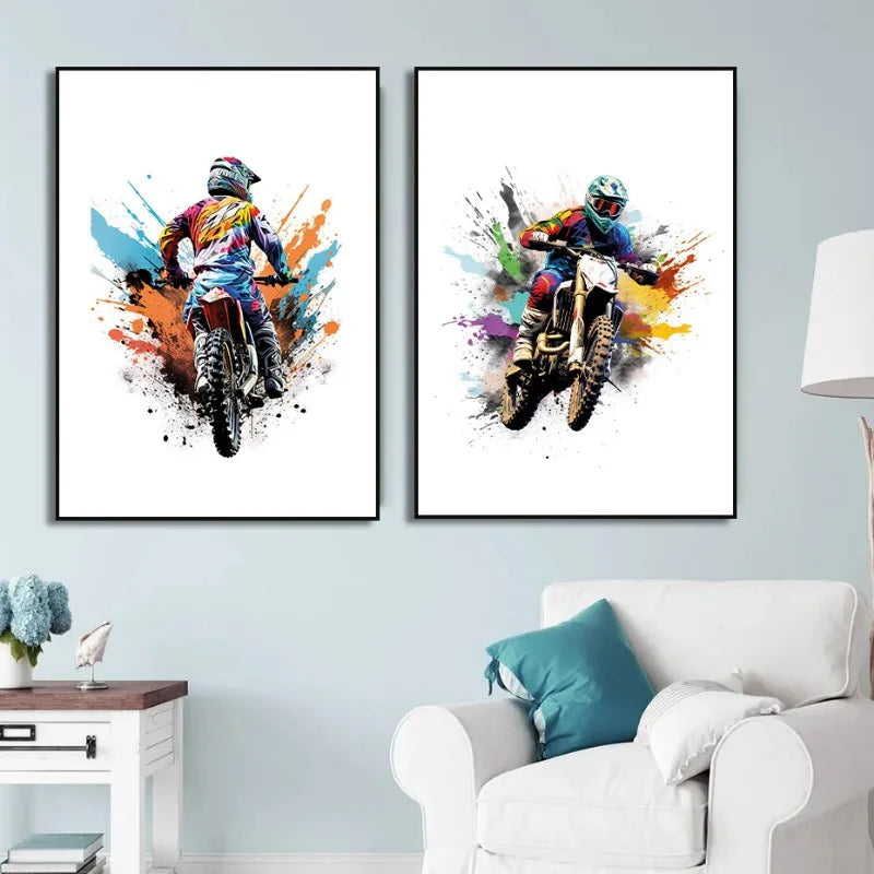 🏍️ Watercolour Dirt Bike Motocross Canvas Painting 🏍️