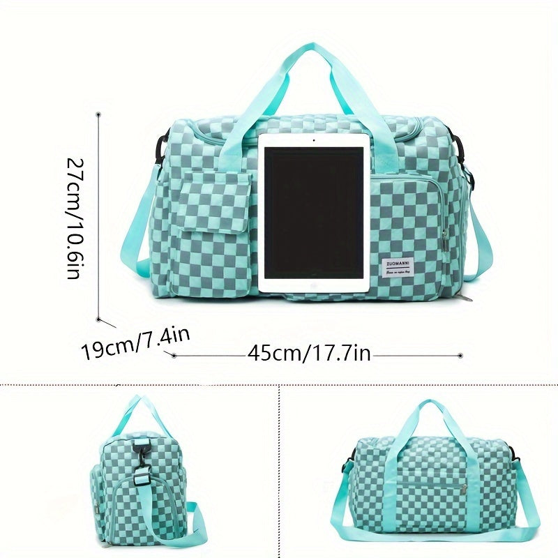 Stylish Checkerboard Pattern Design Large Capacity Duffle Travel Bag