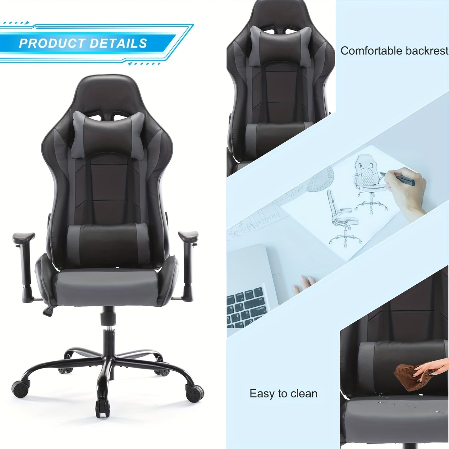 🎮 Recliner Executive Gaming Chair | Ergonomic Office Desk Chair with Wheels | High Back Computer Chair with Lift Armrest, Lumbar Support, Headrest