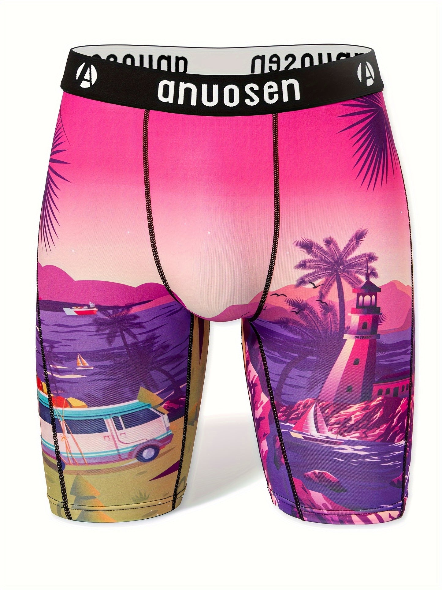 4pcs Men's Printed Sports Underwear 🩲: Beach Pants 🏖️, Quick-Dry & Breathable Extended Running Shorts 🏃‍♂️, Sunny Beach Print 🌞