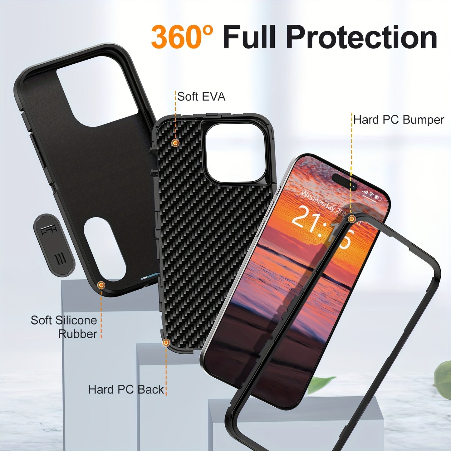 Protective Case for iPhone 14/14 Plus/14 Pro/14 Pro Max - Heavy Duty Shockproof 3-Layer Rugged Kickstand Cover - Black