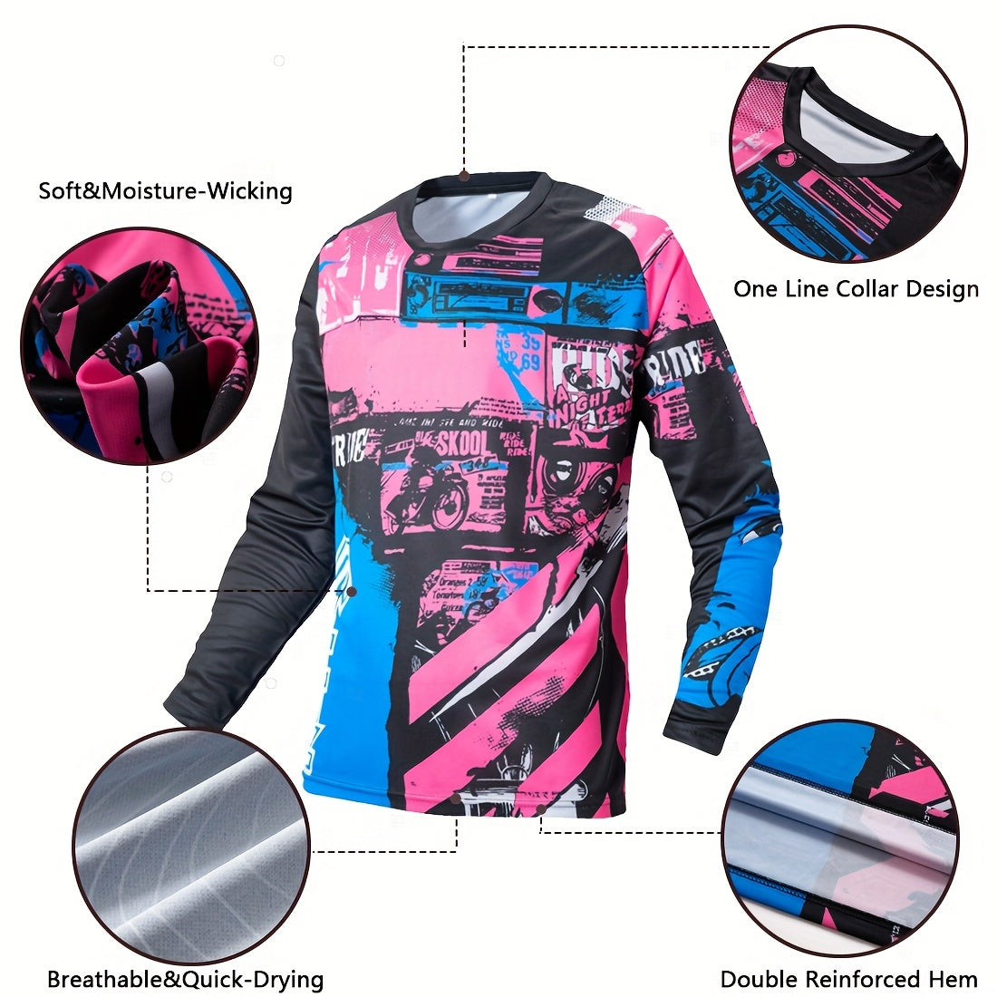 🏍️ Motorcycle Color Block Cycling Shirt | Quick Dry Breathable Long Sleeve Summer Jersey 🌞