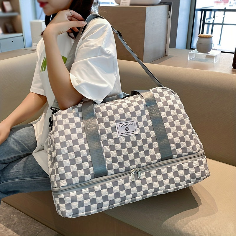 Spacious Checkerboard Duffle Bag for Travel - Lightweight and Portable Fitness Bag