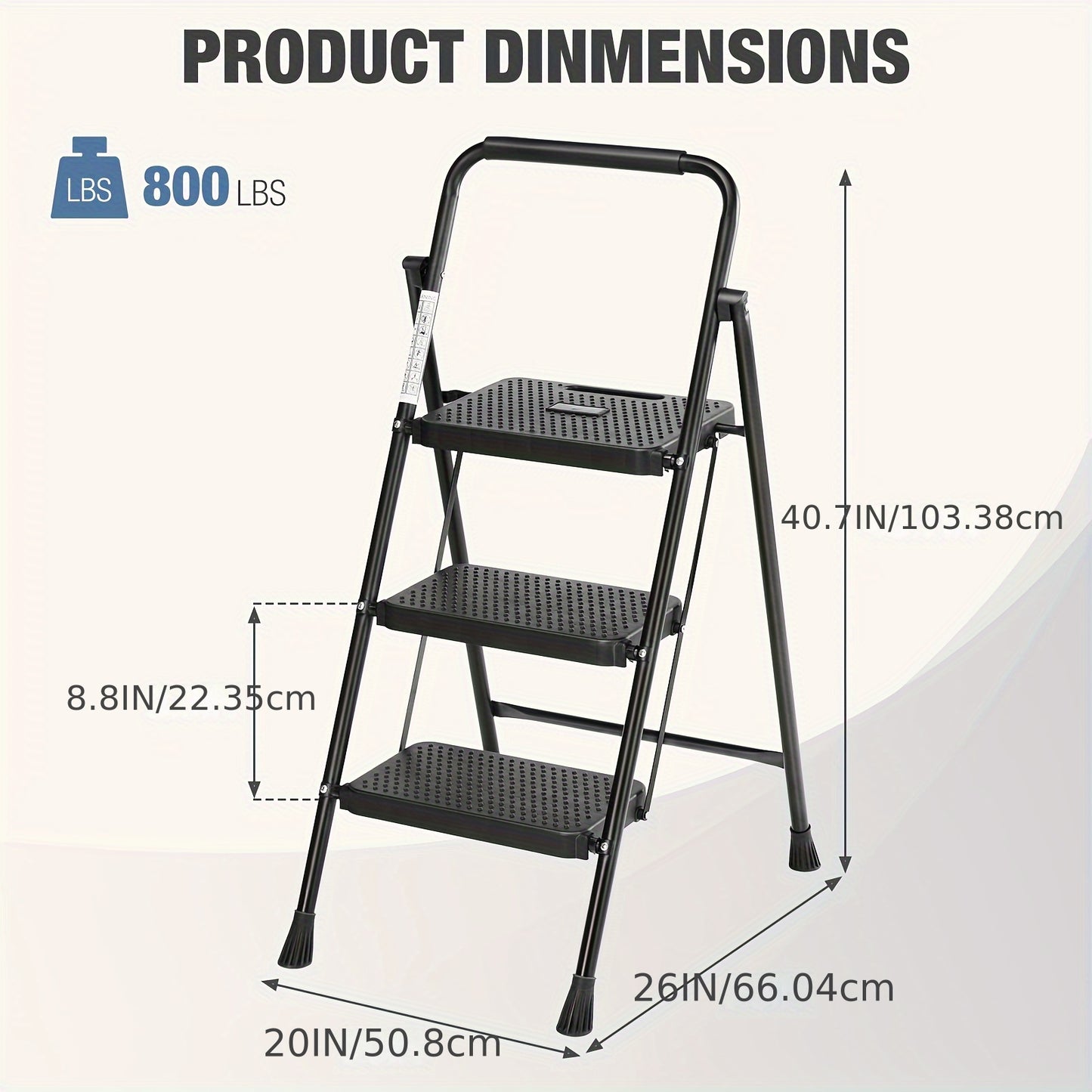 Foldable Ladder Heavy Duty Folding Step Stool with Wide Anti-Slip Pedal, 800lbs Sturdy Steel Ladder Convenient Tool Lightweight Portable Steel Step Stool, 2 Steps 3 Steps, Black