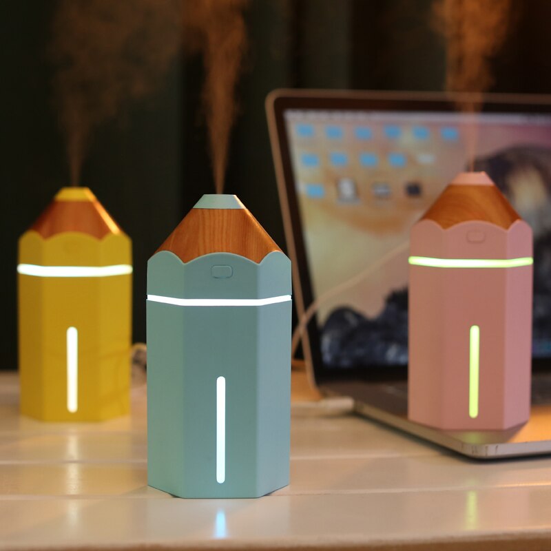 Pencil Humidifier - USB Ultrasonic Aromatherapy Air Humidifier LED Light - Aroma Diffuser Mist Maker Fogger for Office, Cars and Baby Rooms. 