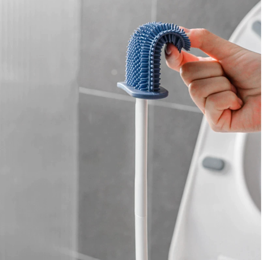 TPR Flexible Toilet Bowl Brush, Holder and Small Brush - Flexible Toilet Brush Head with Silicone Bristles - Compact Size for Storage and Organization - Ventilation Slots Base