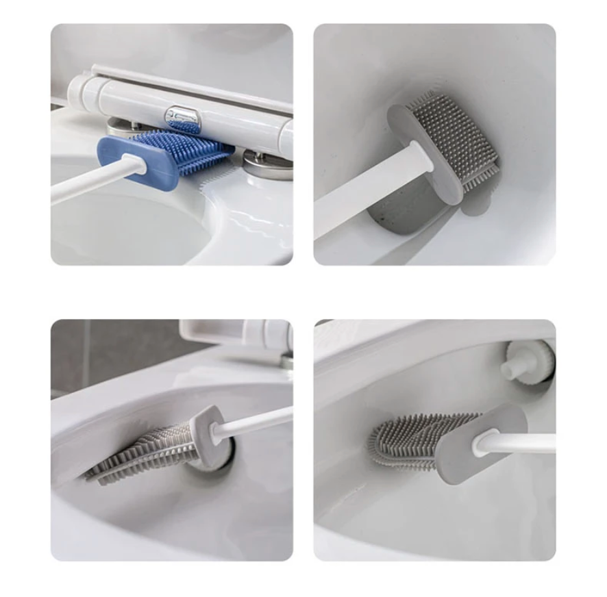 TPR Flexible Toilet Bowl Brush, Holder and Small Brush - Flexible Toilet Brush Head with Silicone Bristles - Compact Size for Storage and Organization - Ventilation Slots Base