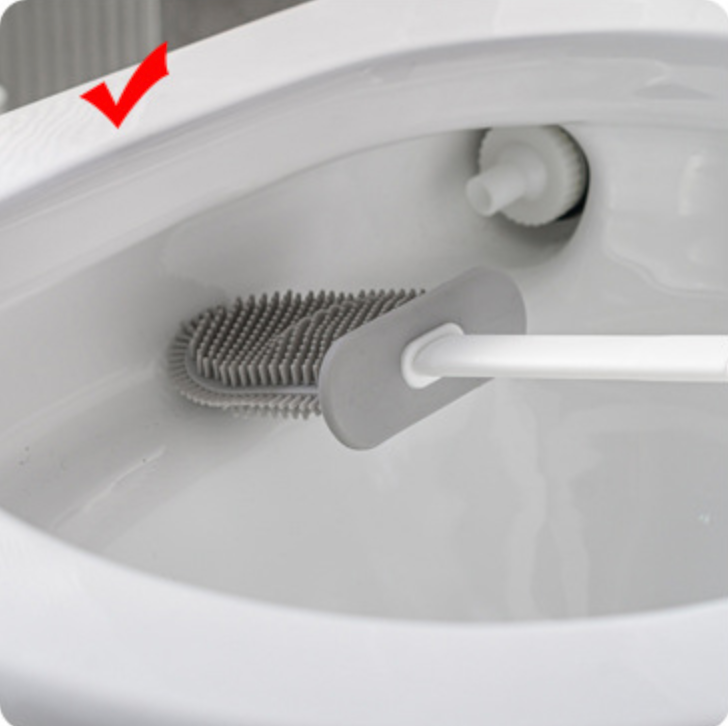 TPR Flexible Toilet Bowl Brush, Holder and Small Brush - Flexible Toilet Brush Head with Silicone Bristles - Compact Size for Storage and Organization - Ventilation Slots Base