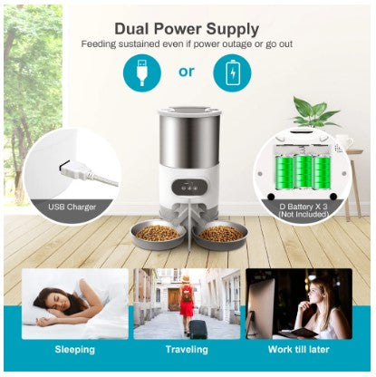 Smart APP Pet Feeder - Cat And Dog Food Automatic Dispenser - Timed Pet Food Dispenser with Stainless Steel Bowl